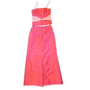 $900 Marisa Baratelli 6 8 Thai Silk Maxi Dress Peach Pink Skirt Gown Formal Set